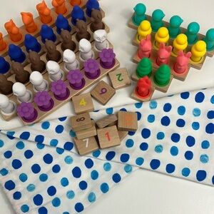 Orange and Purple Learning Toy Set with Wooden Blocks